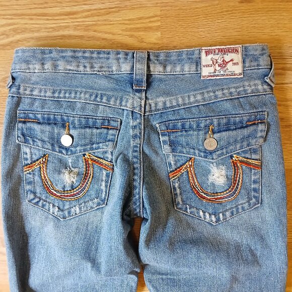 True Religion Woodstock Distressed Flare Jeans Size 29 - Picture 7 of 7